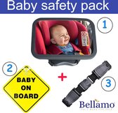 Bellamo®|Baby veiligheid| Autospiegel baby + gordelclip + Baby on board met zuignap | 3-in-1 pakket!