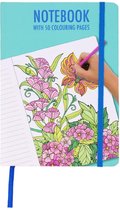 kleurboek en Notitieboek A5 21 cm hoog en 15 cm lang met bloem kleurplaten - Met 50 pagina's om te kleuren Voorzien van elastiek en leeslint