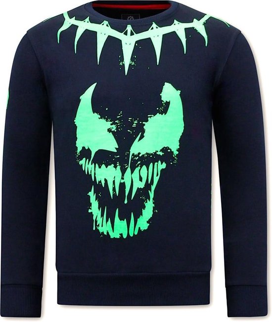Heren Sweater met Print -Venom Face Neon - Blauw