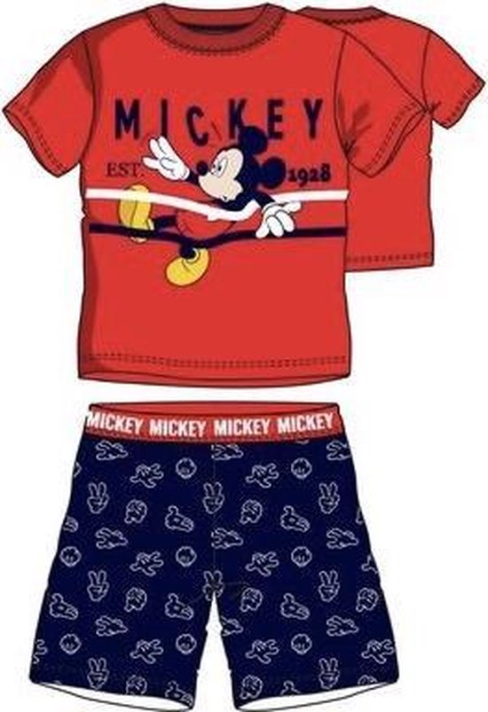 Disney Mickey Mouse pyjama shortama - rood/donkerblauw - maat 122/128 (8 jaar)