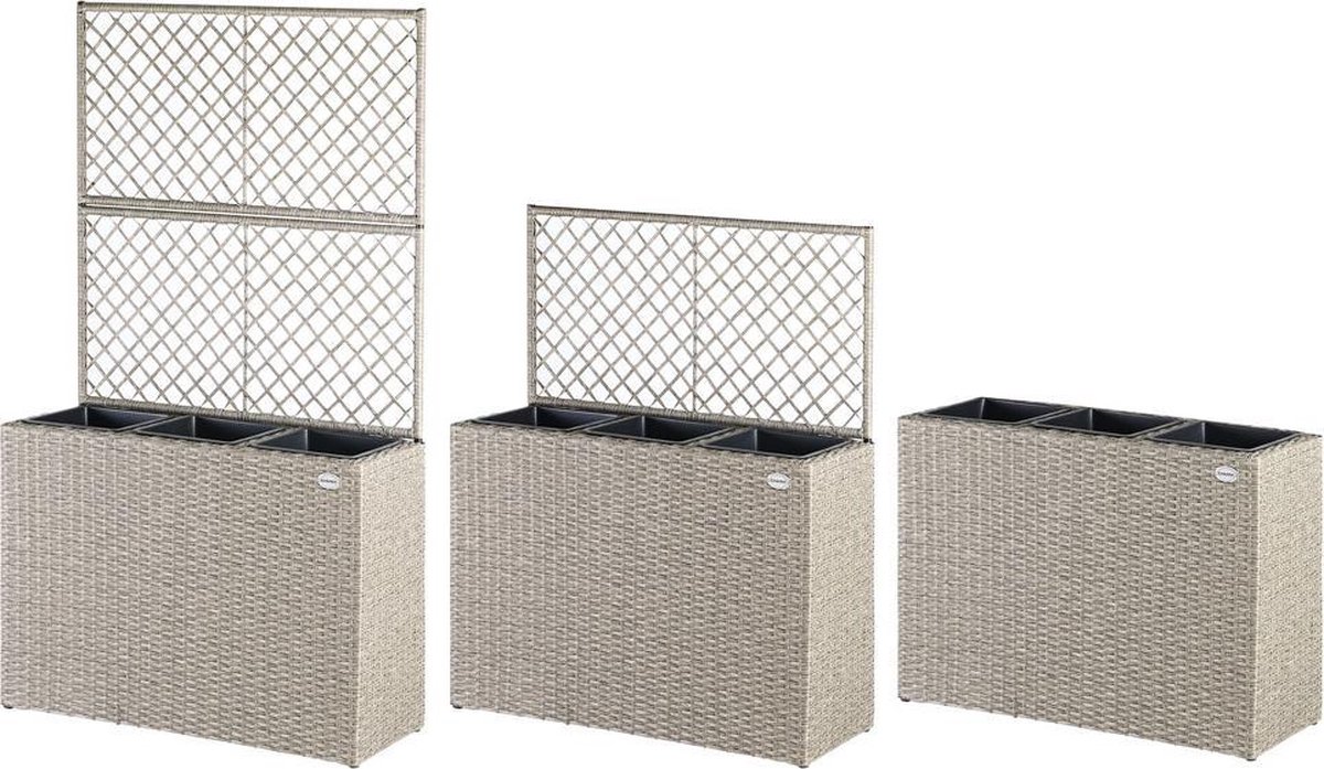 Casaria Polyrattan Plantenbak met Klimrek – 3 Bloembakken – 83x31x146 cm – Creme — afbeelding 9