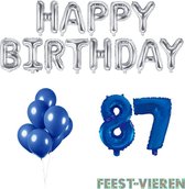 87 jaar Verjaardag Versiering Ballon Pakket Blauw & Zilver