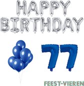 77 jaar Verjaardag Versiering Ballon Pakket Blauw & Zilver
