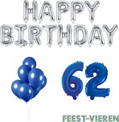 62 jaar Verjaardag Versiering Ballon Pakket Blauw & Zilver
