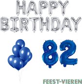 82 jaar Verjaardag Versiering Ballon Pakket Blauw & Zilver
