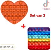 ESSENTIALS73 POP IT Fidget Set: Regenboog Vierkant & Hart Oranje - Rainbow - TikTok - Heart