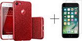 Apple iPhone 8 Back Cover Telefoonhoesje | Rood | TPU hoesje | Glitter + 1x screenprotector