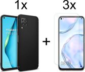 Huawei P40 Lite hoesje zwart siliconen case hoes cover hoesjes - 3x Huawei p40 lite screenprotector