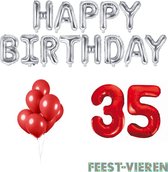 35 jaar Verjaardag Versiering Ballon Pakket Rood & Zilver