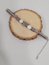 Chanerie | Armband | Dames armband | Leer | Bedel | Cabochonsteen | Grijs | Hart |Roze | Wit | Uniek
