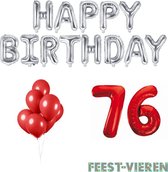 76 jaar Verjaardag Versiering Ballon Pakket Rood & Zilver