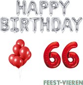 66 jaar Verjaardag Versiering Ballon Pakket Rood & Zilver