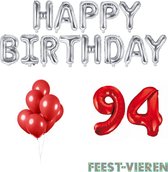 94 jaar Verjaardag Versiering Ballon Pakket Rood & Zilver