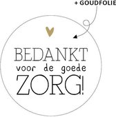 Wensetiket Bedankt voor de goede zorg! - Cadeausticker - Sluitsticker - rond - 40mm - wit/zwart met goud hartje - 10 stuks