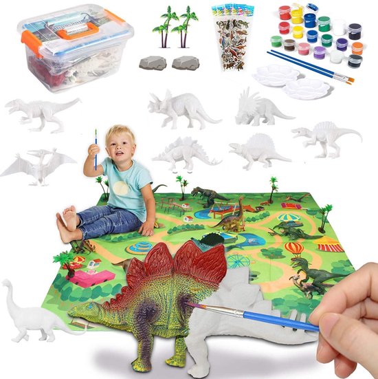 Allerion Dino Kinder Schilder Set - Met 8 Dinosaurussen en Schilderspullen