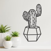 Geometrische Wanddecoratie - Cactus - Hout - Wall Art - Muurdecoratie - Woonkamer - Zwart - 49 x 25 cm