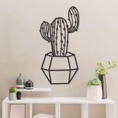 Geometrische Wanddecoratie - Cactus - Hout - Wall Art - Muurdecoratie - Woonkamer - Zwart - 89 x 45.5 cm