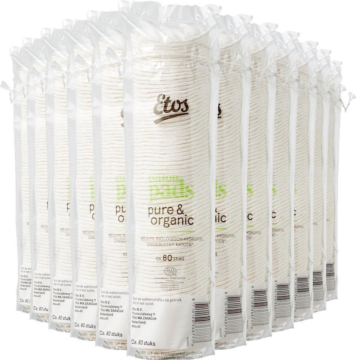 Etos Wattenschijfjes Voordeelverpakking - Pure & Organic - 12 x 80 stuks - Etos