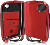 kwmobile autosleutel hoesje compatibel met VW Golf 7 MK7 3-knops autosleutel - autosleutel behuizing in hoogglans rood / hoogglans zwart