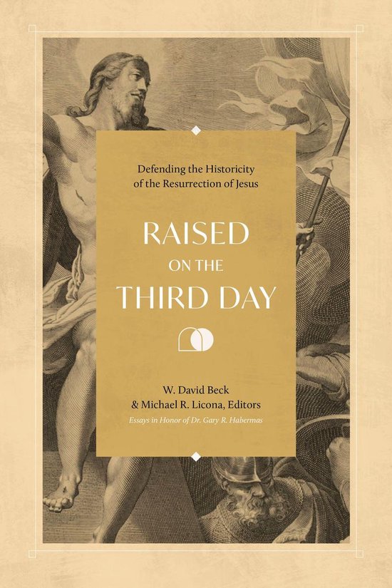 Boekomslag met een gravure van een gestalte en de tekst 'Raised on the Third Day'.