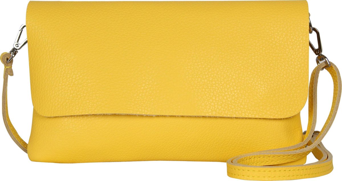 AmbraModa GLX11 - Crossbodytas, Clutch, telefoontas van echt leer met afneembaar en verstelbare schouderriem, passend voor mobiele telefoons en tablets tot 7 inch. Geel
