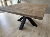 Eettafel Tendenza Base (vierkant) - 1.00 x 1.00 tafelblad steigerhout in kleur naar keuze, stalen matrix-poot | Quattro Design
