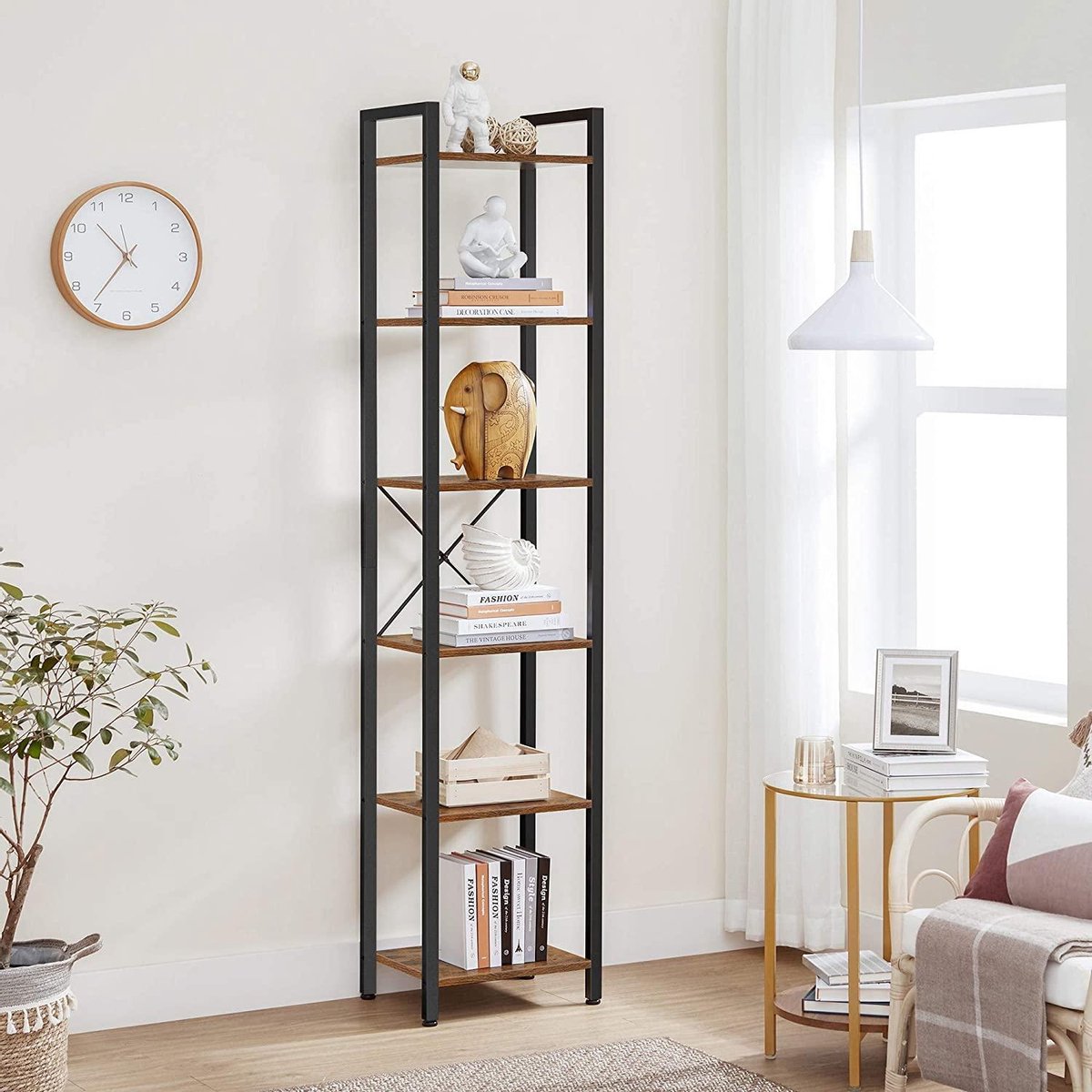 Boekenkast - Opbergrek Met 6 Planken - Open Planken - Boekenrek - Vitrinekast - Stellingkast - Woonkamer Kast - Industrieel - Bruin/Zwart