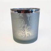 Goldbach - theelicht met rozendesign - glas - grijs / zilver - 9 cm hoog