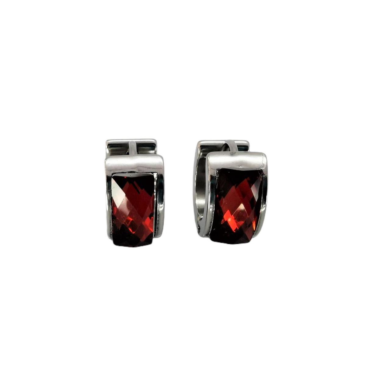 Chirurgisch staal unisex zilverkleurig oorringen met facet geslepen rood kristal.