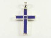 Zware zilveren kruishanger met lapis lazuli