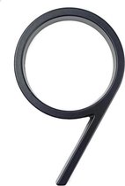 9 Amato Noir Black nr. 9 - 125mm - zwart modern huisnummer - huisnummer zwart - zwevend huisnummer zwart - nummer negen - afstand van muur -
