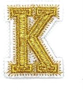 Alfabet Letter Strijk Embleem Patch Goud Wit Letter K / 3.5 cm / 4.5 cm