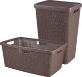 Curver Jute Wasmand met deksel 58L + Wasmand 46L - Peppercorn - Recycled Kunststof