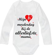 Baby Romper met Tekst - Wit - Lange Mouw - Eerste Moederdag - 1ste - Maat 62/68 - Lief - Cadeau - Rood