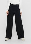 Zwarte wijde pantalon met hoge taille en twee knopen aan de voorkant.