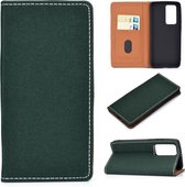 Voor Huawei P40 effen kleur mat magnetische horizontale flip lederen tas met kaartsleuven en houder (groen)