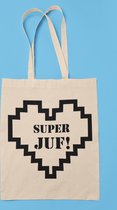 Naturel katoenen tasje met zwarte opdruk SUPER JUF! - cadeau voor de juffrouw