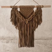 Macramé Wandkleed Caramel Brown  - Muurdecoratie - Katoen - 60 bij 65 cm - Poefenzo