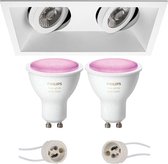 PHILIPS HUE - LED Spot Set GU10 - White and Color Ambiance - Bluetooth - Prima Zano Pro - Inbouw Rechthoek Dubbel - Mat Wit - Kantelbaar - 185x93mm