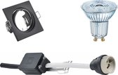 OSRAM - LED Spot Set - Parathom PAR16 927 36D - GU10 Fitting - Dimbaar - Inbouw Vierkant - Mat Zwart - 5.5W - Warm Wit 2700K - Kantelbaar 80mm