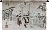 Wandkleed Geschilderde Winter - Antieke illustratie van Japanse poort in de winter Wandkleed katoen 120x80 cm - Wandtapijt met foto