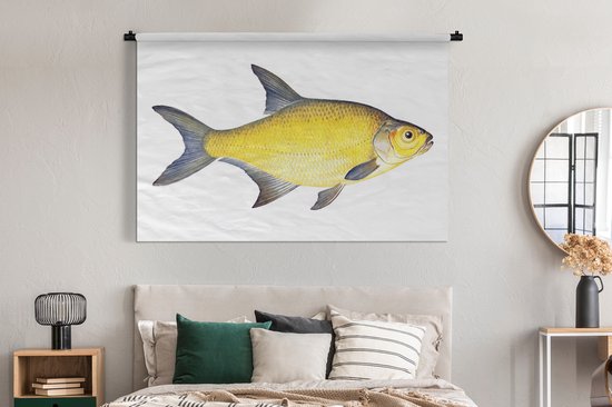 Tapisserie Pêche - Poisson dorade jaune sur fond blanc Tapisserie coton 180x120 cm - Tapisserie murale avec photo XXL / Groot format !