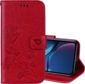 Rose reliëf horizontale Flip PU lederen tas voor iPhone XR, met houder & kaartsleuven en portemonnee (rood)