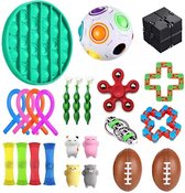 Fidget Toys Pakket - 24 stuks - Fidget Cube - Fidget Pop It – Fidget Toys Packet Set – Tangle Fidget - Mesh-and-Marble Fidget toy – Simple Dimple – Globbles