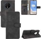 Voor OnePlus 7T Effen Kleur Huidgevoel Magnetische Gesp Horizontale Flip Kalfsstructuur PU Lederen Case met Houder & Kaartsleuven & Portemonnee (Zwart)