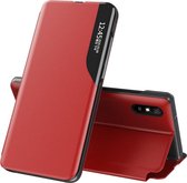 Voor Xiaomi Redmi 9A zijscherm magnetisch schokbestendig horizontaal flip lederen tas met houder (rood)