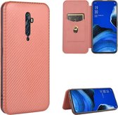 Voor OPPO Reno2 Z / F Koolstofvezel Textuur Magnetische Horizontale Flip TPU + PC + PU lederen tas met kaartsleuf (bruin)