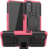 Voor OPPO A52 / A72 / A92 Bandentextuur Schokbestendig TPU + PC beschermhoes met houder (roze)