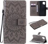 Voor Samsung Galaxy A42 5G Sun Embossing Pattern Horizontale Flip Leather Case met Card Slot & Holder & Wallet & Lanyard (Grey)