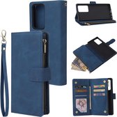 Voor Samsung Galaxy Note20 Ultra Multifunctionele Retro Frosted Horizontale Flip Leren Case met Kaartsleuf & Houder & Rits Portemonnee & Fotolijst & Lanyard (Blauw)